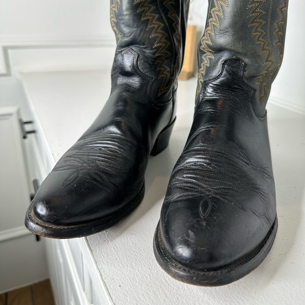 **SOLD**Vintage Justin Men’s 9D Black Leather Cowboy Boots Made in USA Classic - Picture 4 of 9